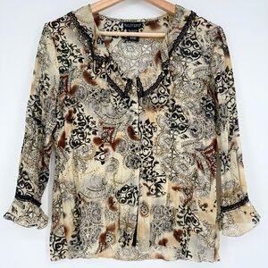 Bay Studio Sheer Crinkle‎ Ruffle Blouse Top Small Petite Y2K Whimsigoth Fairy